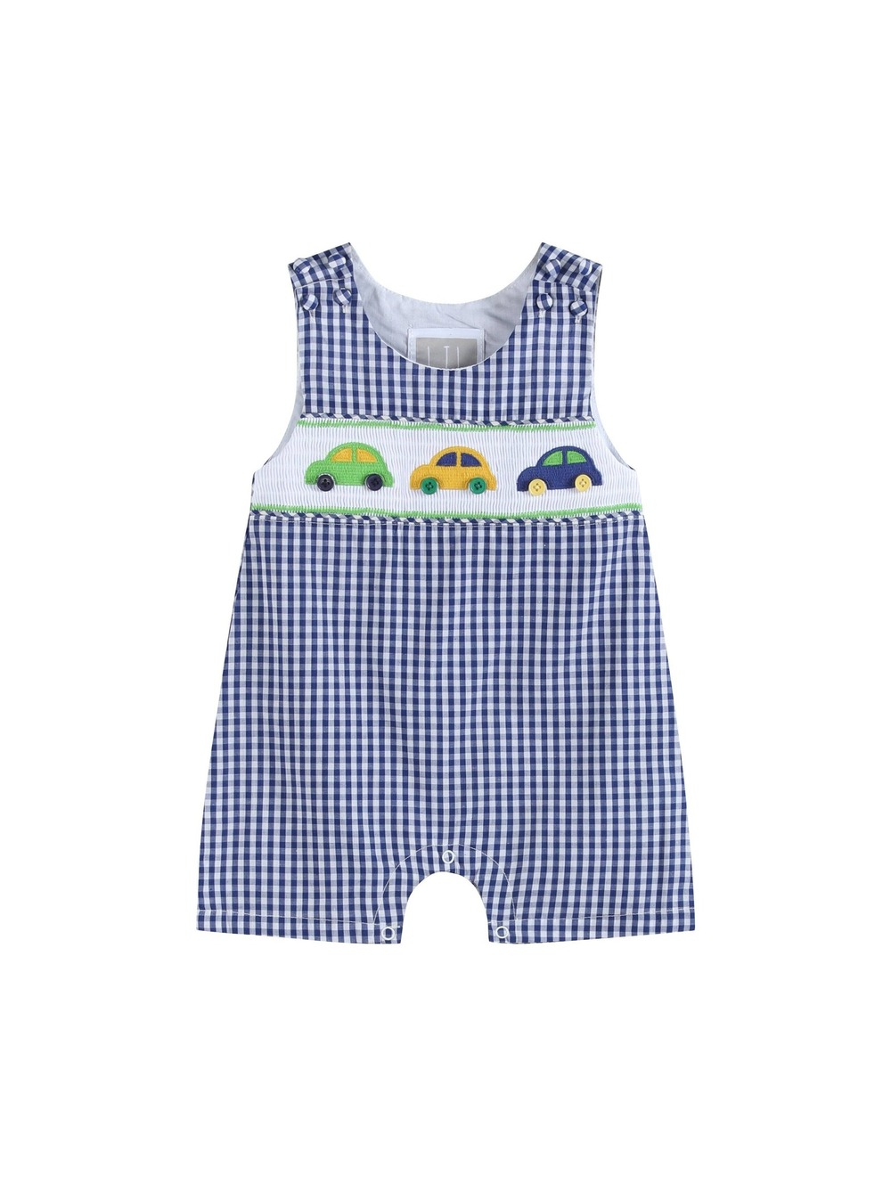 Lil Cactus Boys Blue Gingham Car Smocked Shortall 2T